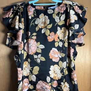 Floral Ruffle Sleeve Top XS